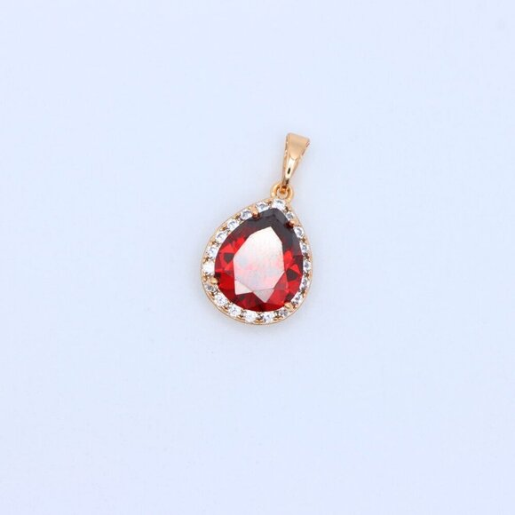 "Teardrop Red Pendant with Crystal Border in Elegant Rose Gold Setting, XPPT1618 - Picture 6 of 13